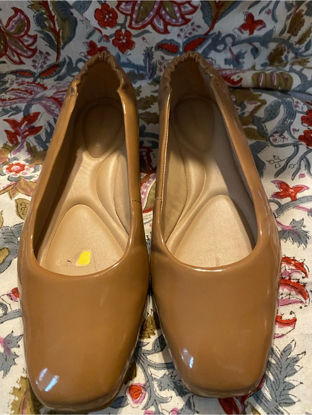 ANTONIO MELANI Patent Tan Square-Toe Ballet Flats